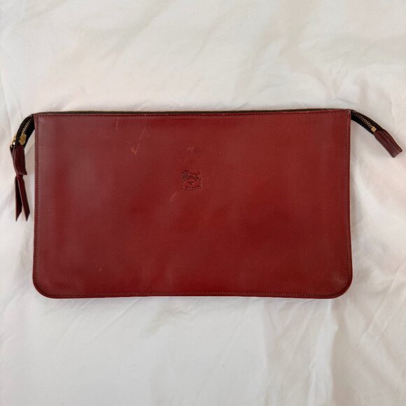 Il Bisonte Dark Bordeaux Red Leather Zipper Pouch Clutch - Picture 1 of 11